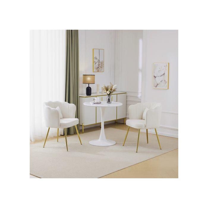 Chaises de salon - MUVOE - Lot de 2 - Velours blanc - Design pétale - Confort ergonomique