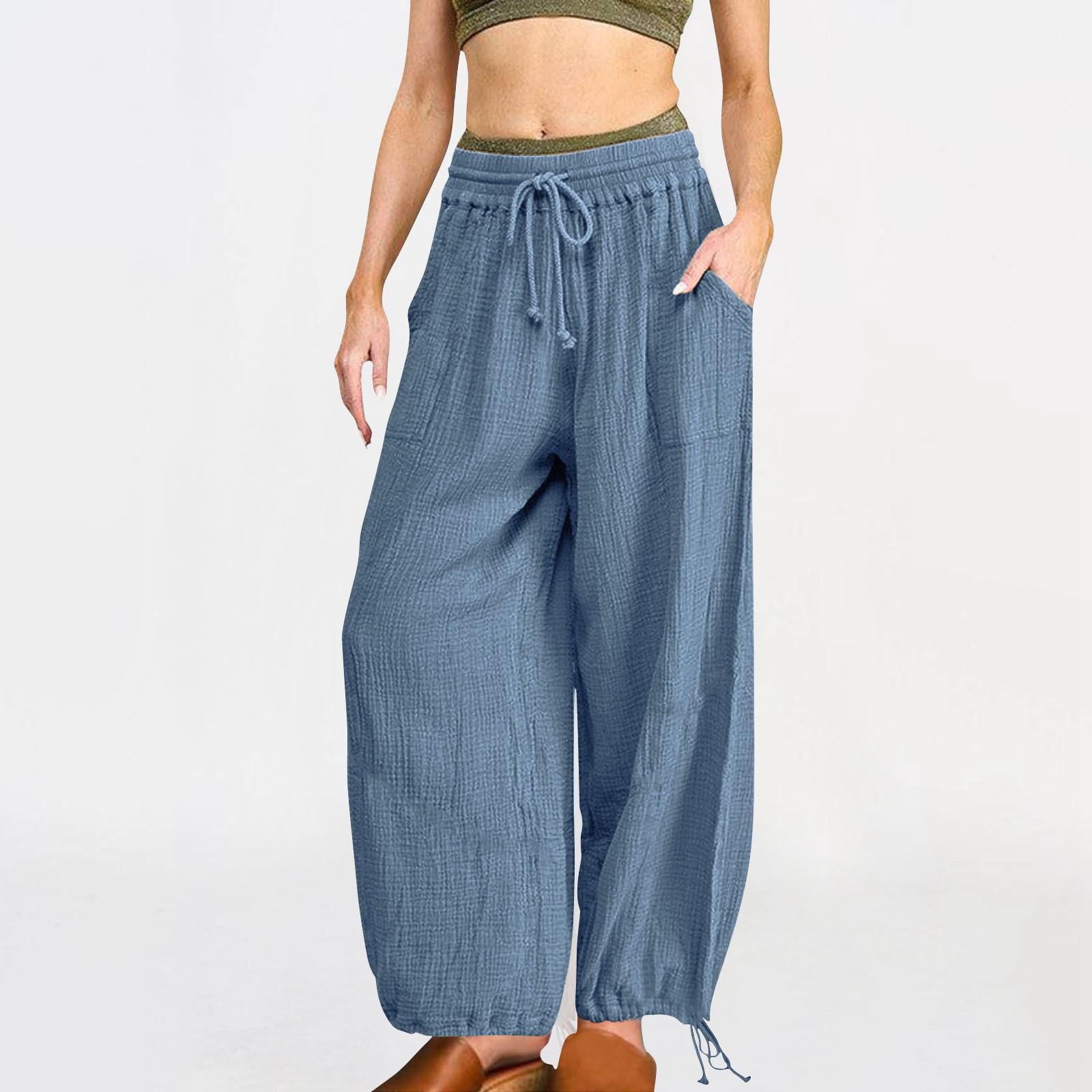 

Женские мешковатые брюки с высокой талией и широкими штанинами, хлопковые льняные брюки-карго, брюки XXL синий