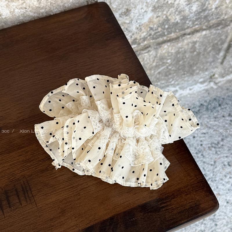 Korean Polka Dot Pleated Scrunchie Ballet-Style Lace Hair Tie