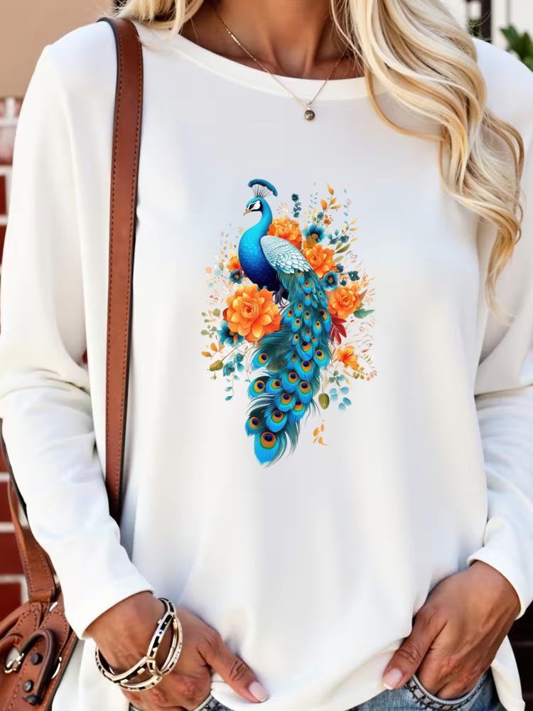 (Asian Size) sweet flower lovely Long Sleeve T Shirt Tee Lady Printed o-neck Women Female Clothing Casual Fashion Top Graphic T-shirts