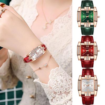 Classic New Fashion Luxury Ladies Quartz Watch Bracelet Wrist Leather Strap Women Square Wristwatch