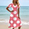 Robe midi à pois pour femme, col en V, manches courtes, pour le printemps, robes pour femme, robes d'été pour femme, robes longues pour femme, robes d'été pour femme