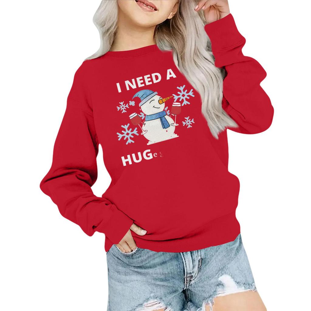 Kids' Fashion Loose-Fit Casual Long-Sleeve Christmas Print Oversized Crewneck Sweatshirt