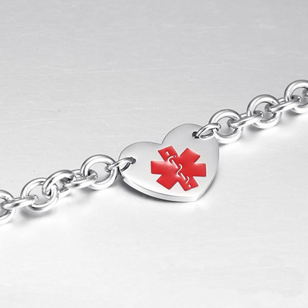 Stainless Steel Medical Logo Bracelet Women'S Titanium Heart Curb Chain O-Line Bracelet