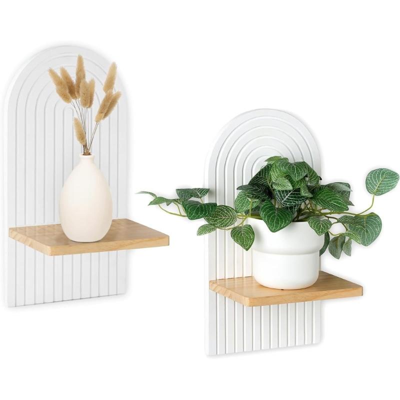 Minimalists White Wood Shelf for Modern Home Decors, Wood Floating Shelf Multipurpose Plant and Candle Display,
