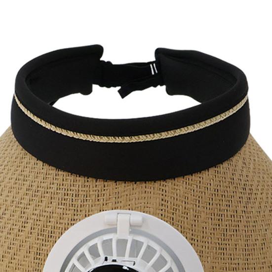 Chapeau de soleil design à sommet vide bord étendu protection solaire intégrale pour tout le visage chapeau avec ventilateur intégré alimenté par énergie solaire circonférence de tête réglable chapeau de paille