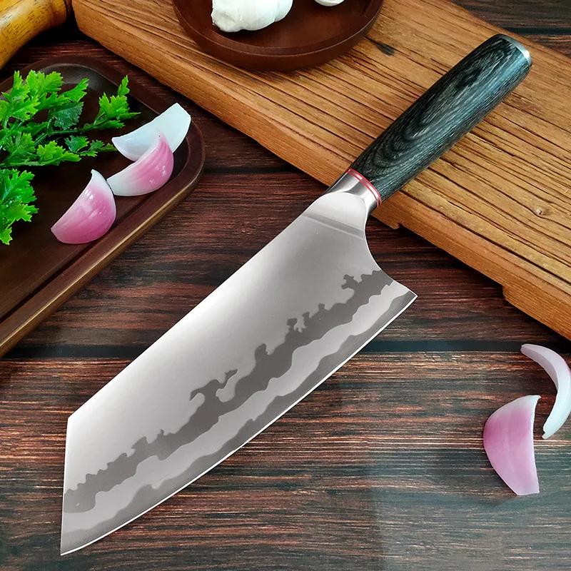 Kjøttkløyver smiing kokk slakterkniv rustfritt stål kjøkkenkniv hamret flåing skjærekniv trehåndtak kokeverktøy