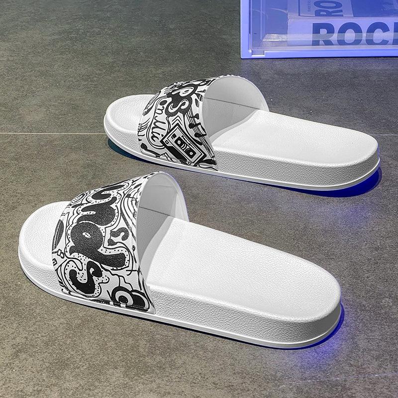 

One-word drag men s summer wear European station slippers men s trendy brand high sense summer non-slip soft-soled beach shoes men 44 білий