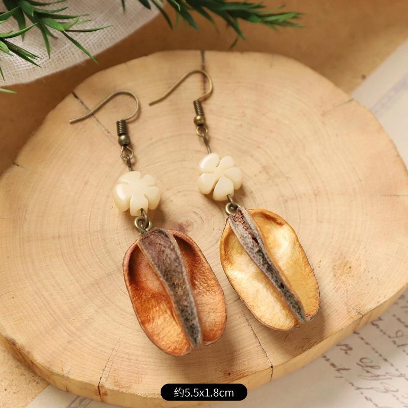 Retro Handmade Plant Fruit Earrings Pine Cone Literature and Art Chinese Medicine Dried Fruit Niche Creative Earrings Women