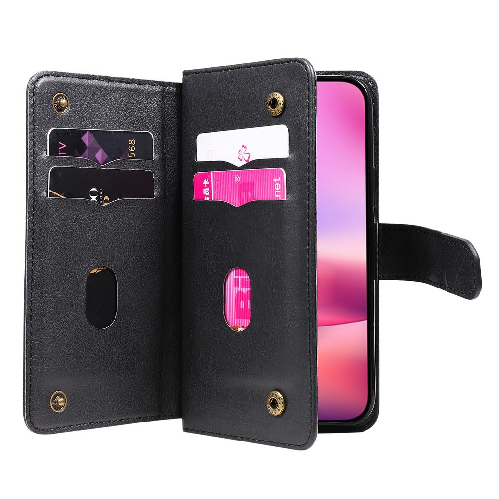 For iPhone 16 Leather Case with 10 Card Holder Phone Cover Stand