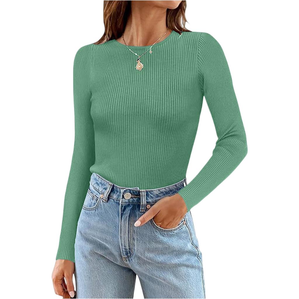 Maglietta da Donna a Maniche Lunghe Girocollo a Righe Slim Fit Casual Basic