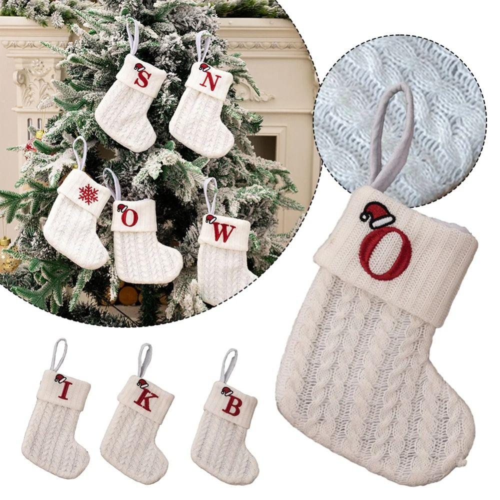 Embroidered Alphabet Christmas Knitting Stocking Christmas Tree Pendant  2024 New Year