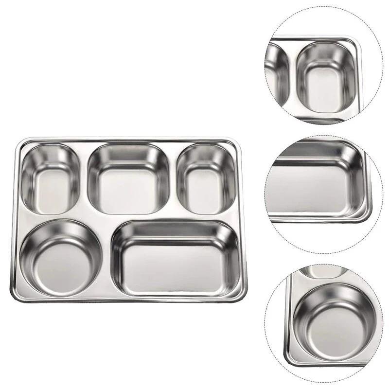 304 Stainless Steel Partitioned Dinner Plate Lunch And Dinner Tray Divided Plates Dinnerware Plate Thick Compartmentalized Plate