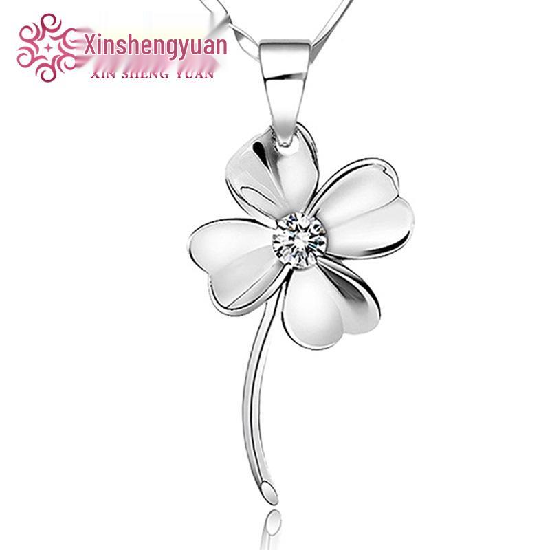 

Korean Style 925 Sterling Silver Four-Leaf Clover Pendant Women s Necklace White Diamond (Pendant Only)