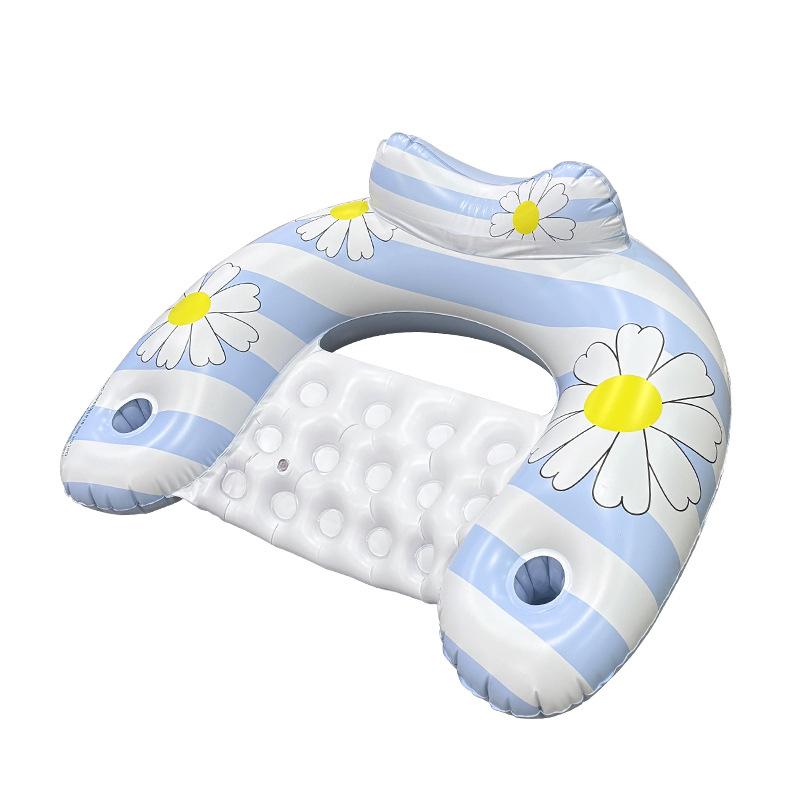 Aufblasbarer U-förmiger Liegestuhl mit schimmernder Oberfläche und abnehmbarem Sonnenschutz, Wasserhängematte für Strandschwimmen und lässiges Treiben