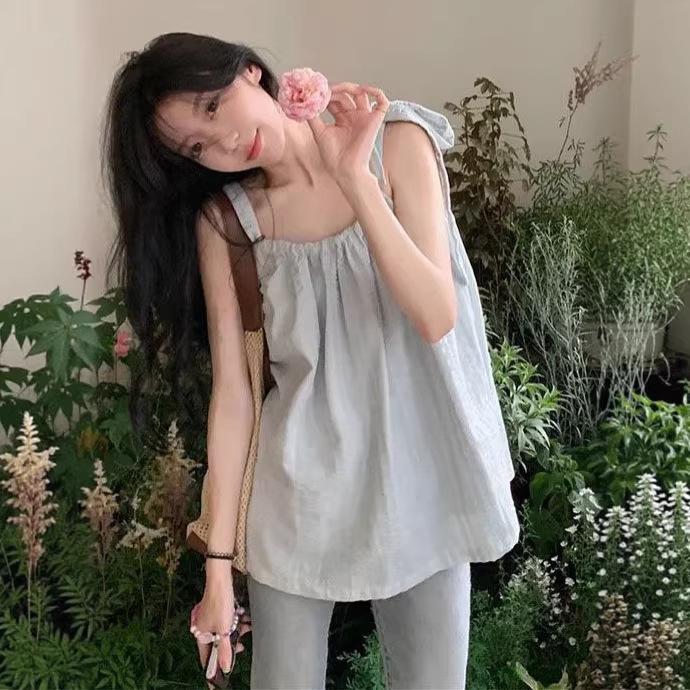 

Mint Blue Lace-Up Camisole Tank Top – Women s 2026 Summer Korean Style Small м ятний/синій