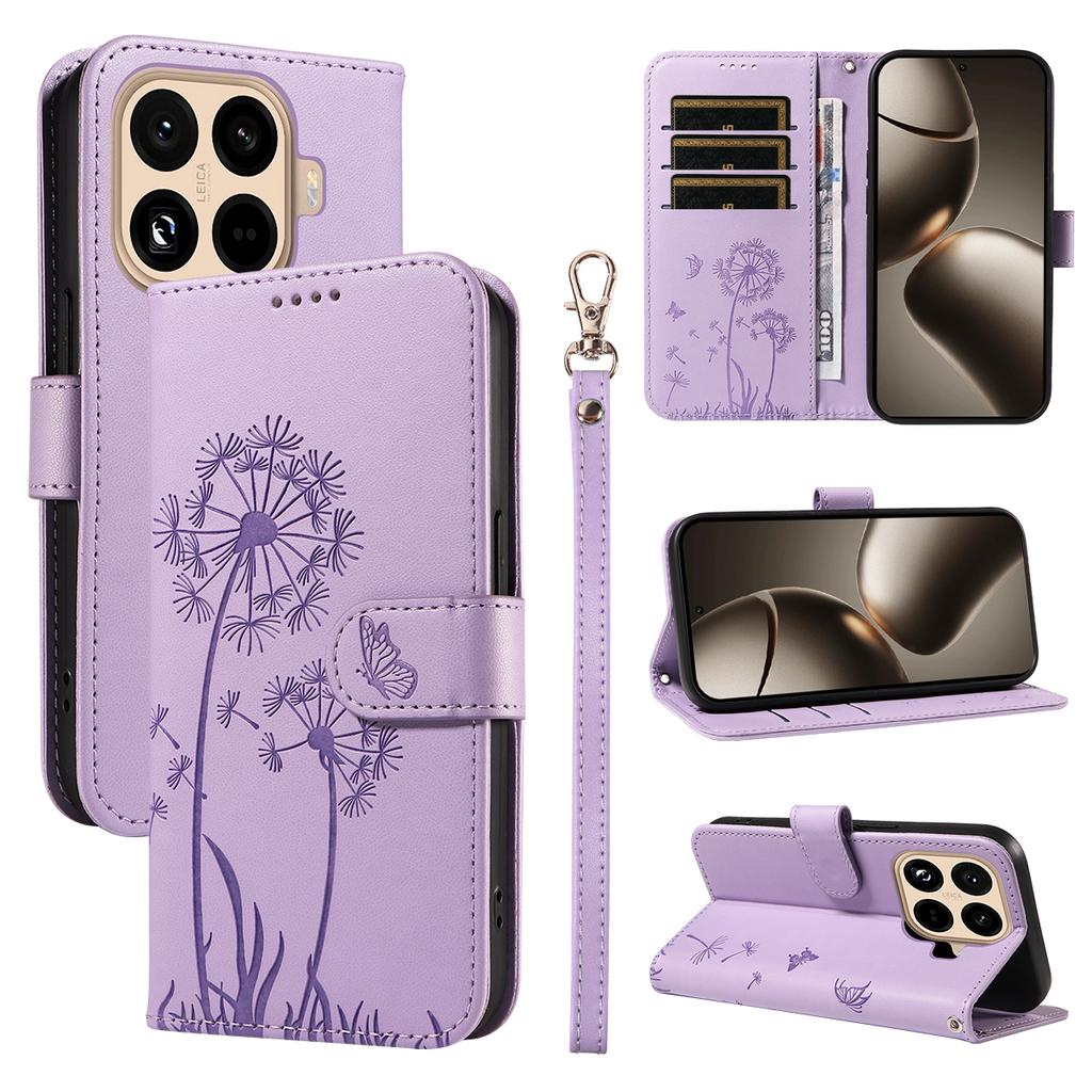 For Xiaomi 15T Pro Leather Wallet Case with Strap Dandelion Imprint Phone Stand Cover