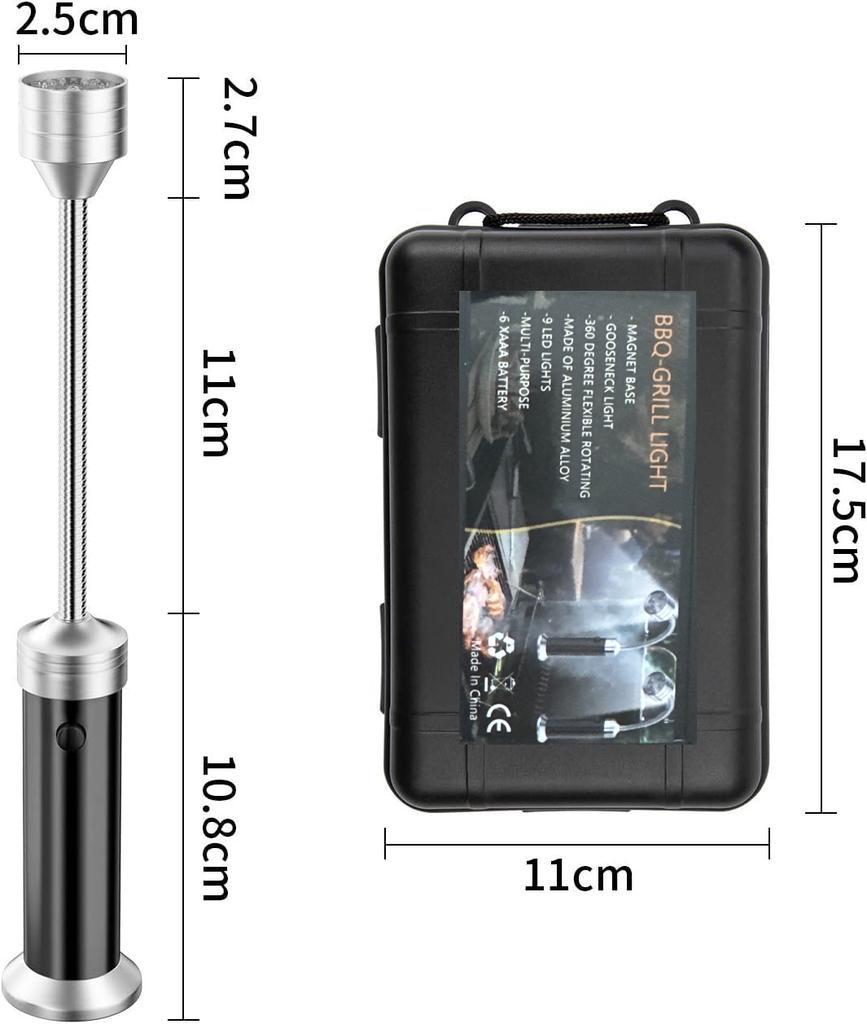 Lampka do grilla - Akcesoria do BBQ na zewnątrz z podstawą magnetyczną Elastyczna szyjka 360 stopni Wodoodporna Odporna na ciepło Baterie nie są dołączone