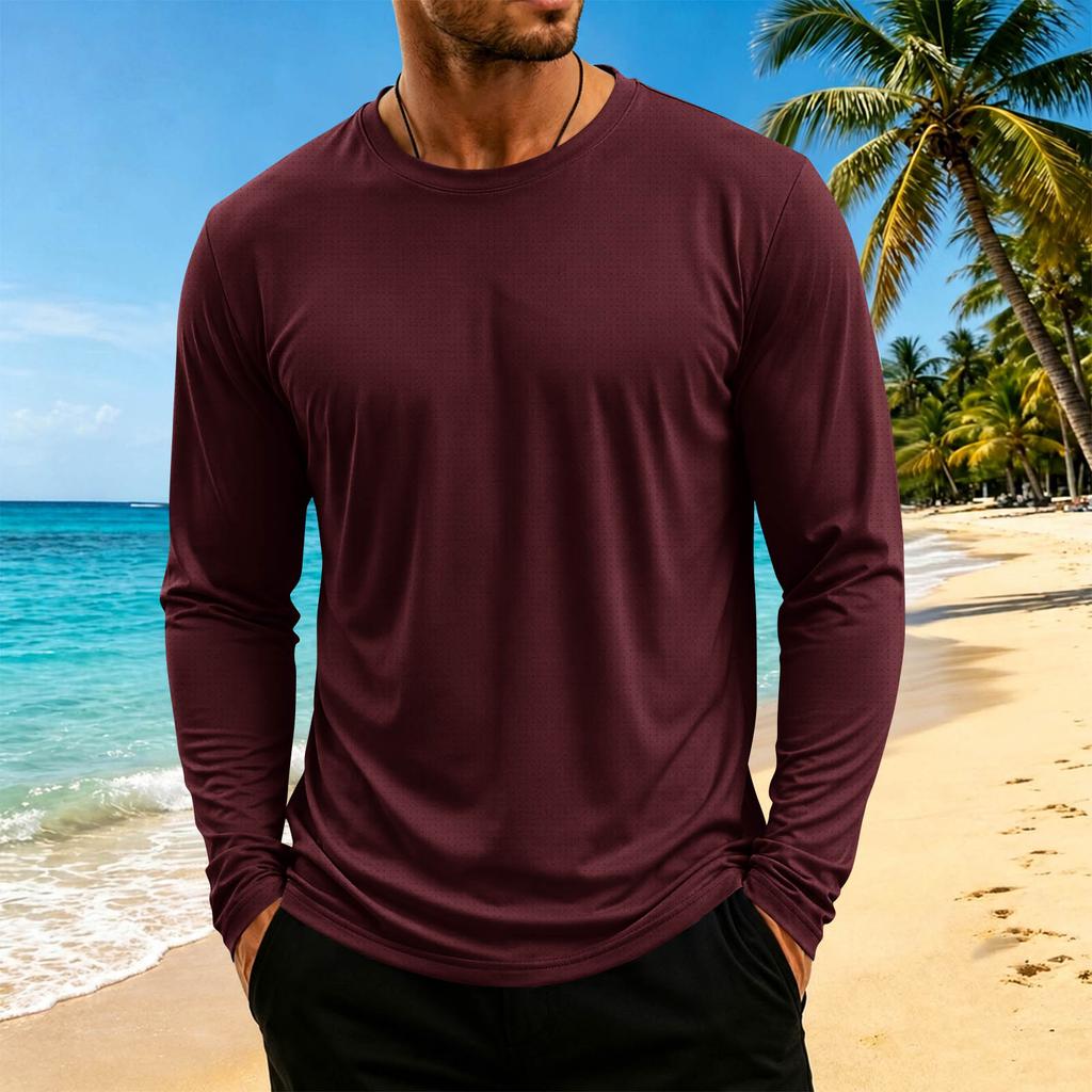 Maglia da uomo a maniche lunghe, girocollo, traspirante, fresca, atletica, per allenamento e uso casual
