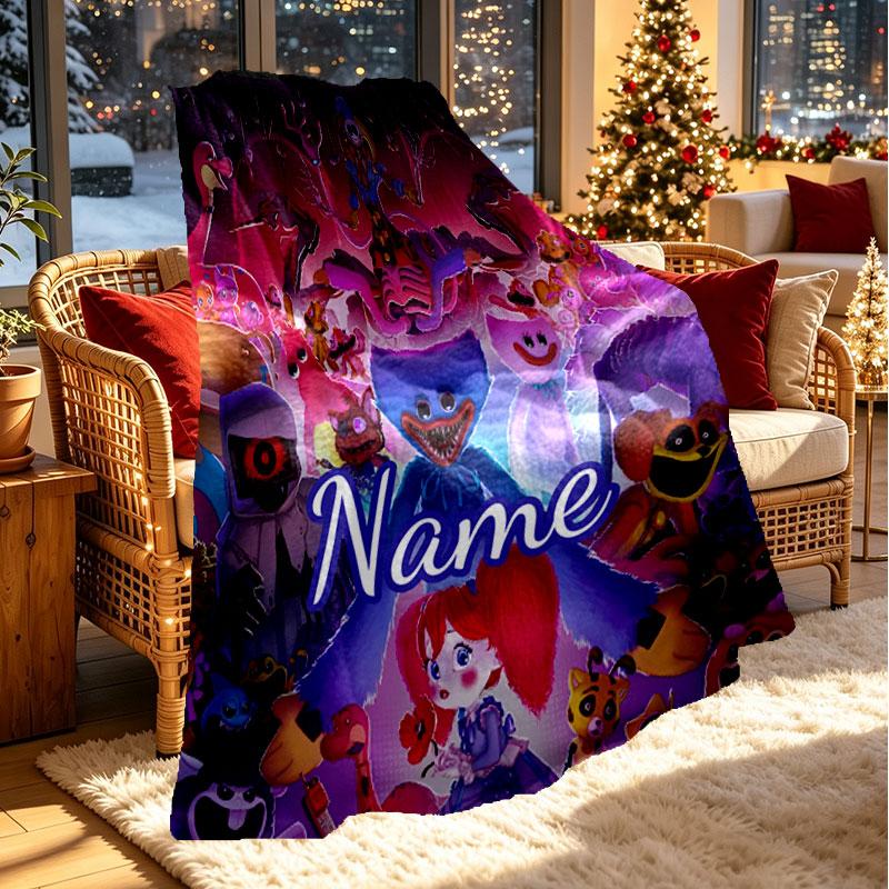 Custom Name Personalized Huggy Wuggy Print Blanket, Home Decor, Bedroom, Sofa, Camping, Couch, Gifts for Birthday Christmas