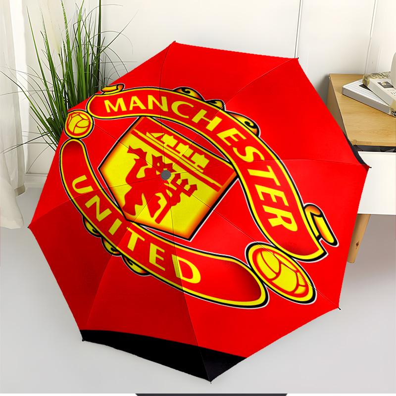 Manchester United F.C Print Automatic Open Close Umbrella, Portable Foldable Umbrella, for Outdoor Commute Camping Trip, Ideal Birthday Gift
