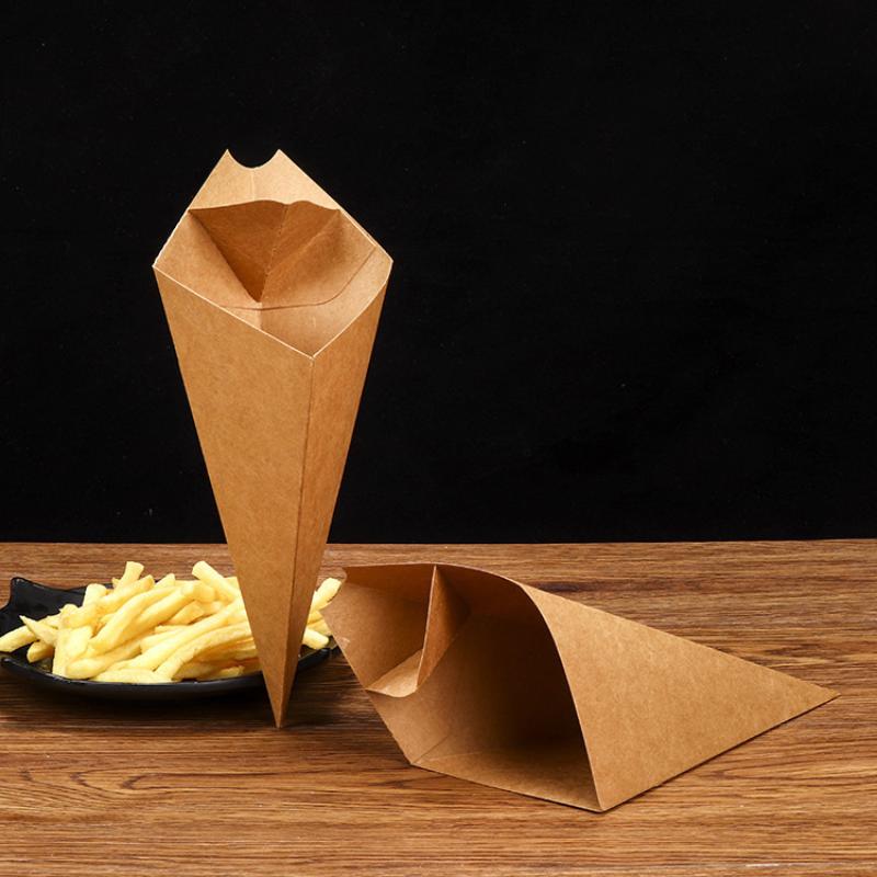 50Pcs French Fries Box Cone Chips Ketchup Cup Fast Food Restaurant Take-Out Disposable Food Paper Package
