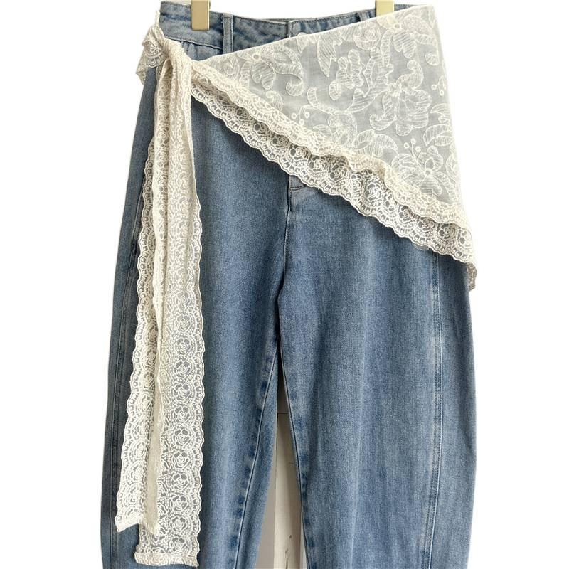 Cinto triangular de renda para cortina de pum com atmosfera de saia, estilo francês alongado, retrô, com franjas, selo de cintura, corda de cintura, acessórios