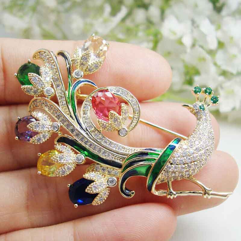 

Luxurious Multi-color Peacock Festival Gifts Woman s Brooch Pin Zircon Crystal