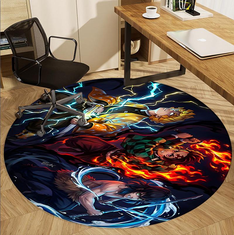 Demon Slayer Pattern Round Rug, Indoor/Outdoor Mat, for Picnic, Gameroom, Bedroom, Office, Living Room, Home Decor Carpet, Birthday Gift