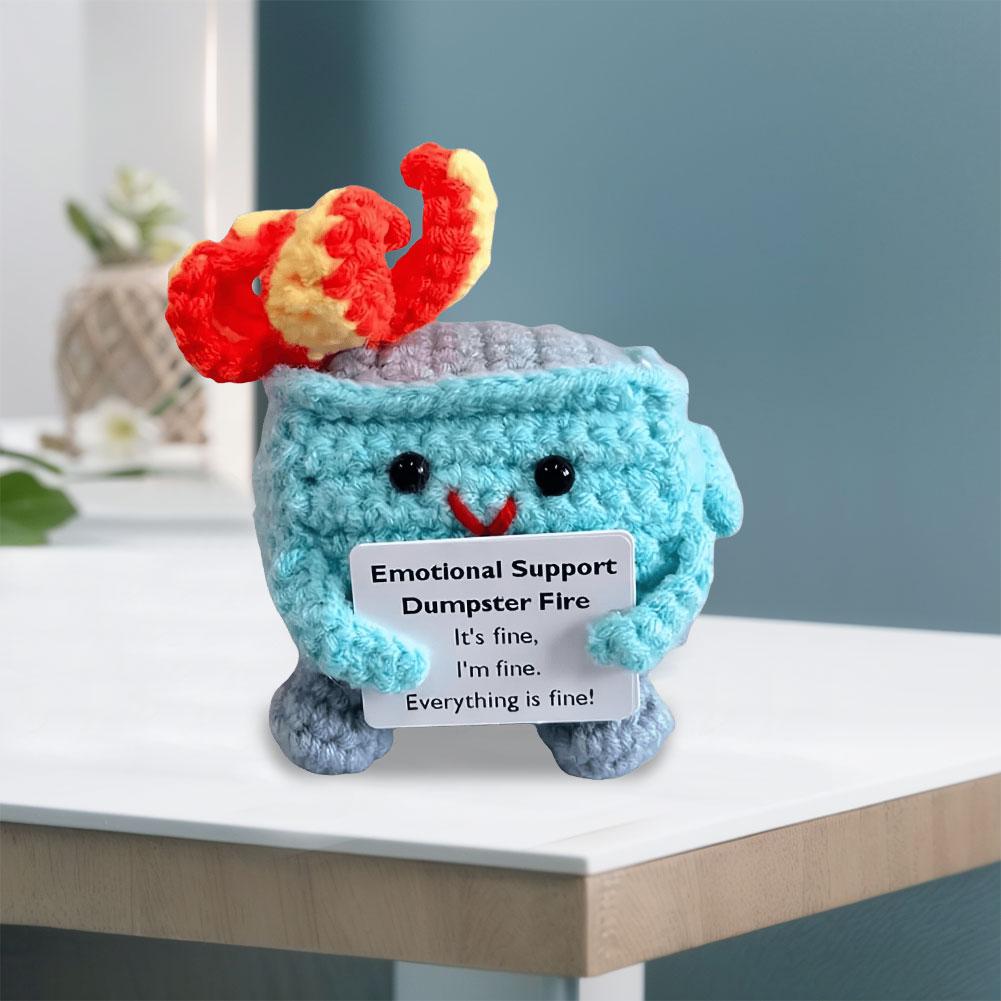 Cute Emotional Support Crochet Dumpster Fire Handmade Knitting Dumpster Fire Doll with Positive Words Christmas Gifts Desk Decor