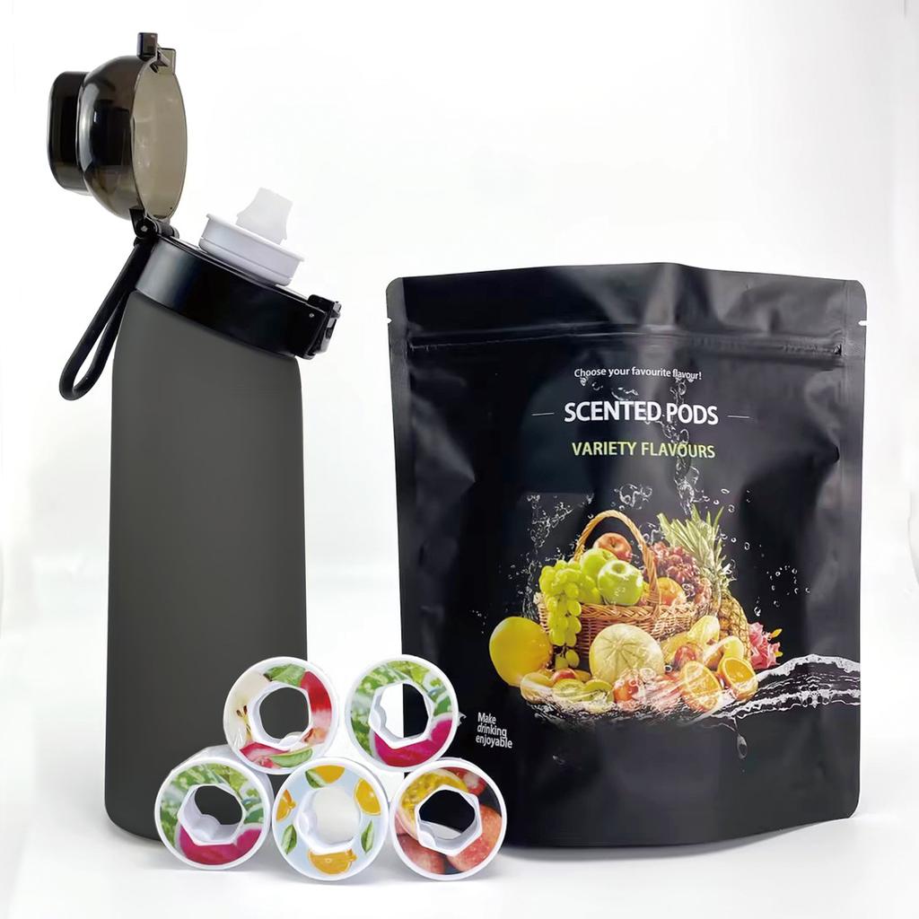 Butelka Sportowa na Powietrze i Wodę 700ml z Kapsułkami 8 Owocowych Smaków Zero Cukru Przenośna Szczelna Kubek ze Słomką Plastikowy na Kemping, Podróż