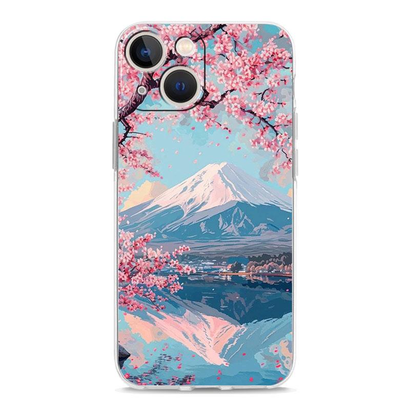 Phone Case For iPhone 16 Cases iPhone 15 12 13 14 16 Pro Max X XR XS Max 15 Plus iPhone11 Cover Japan Mount Fuji Cherry Blossom