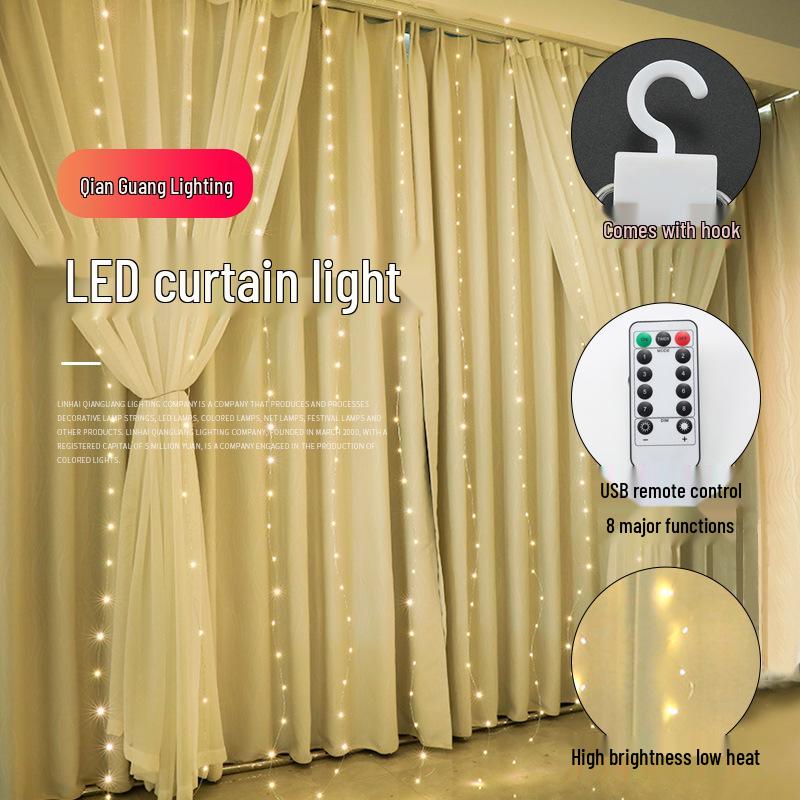 

Солнечные USB Гирлянды-шторы с пультом управления - Медные гирлянды для рождественского украшения 3m*1m Alloy wire (USB, No hooks) разноцветный