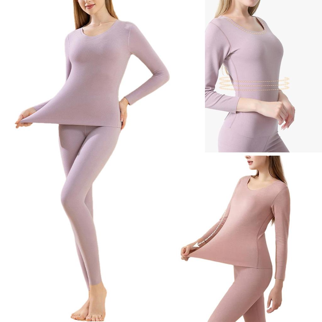 1 Set Thermal Underwear for Women Long Johns With Fleece Lined Long Sleeve Top & Bottom Base Layer Cold Weather