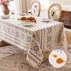 Waterproof and OilProof Non-slip Tassel Decor Tablecloth Vintage Geometric Print Table Cloth, Washable Cotton Linen Table Cover