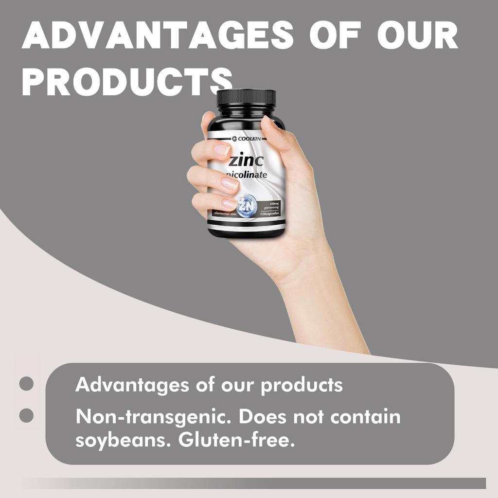 Coolkin Zinc Extract Capsules, 100 Mg Per Serving, non-GMO, Suitable for Both Men and Women, High Absorption Rate.