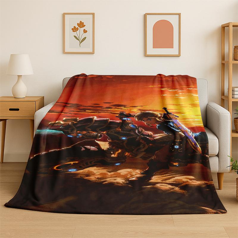 Classic Game Z-Zelda Cartoon Link Flannel Blanket Soft Warm Throw Blanket for Bedroom Living Room Bed Travel Camping Picnic
