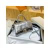 (Plata) Bolso de mano de lujo con asa superior suave para mujer, piel sintética de cocodrilo, bolso de mano de reloj de arena para niña, bolsos cruzados de metal para hombro