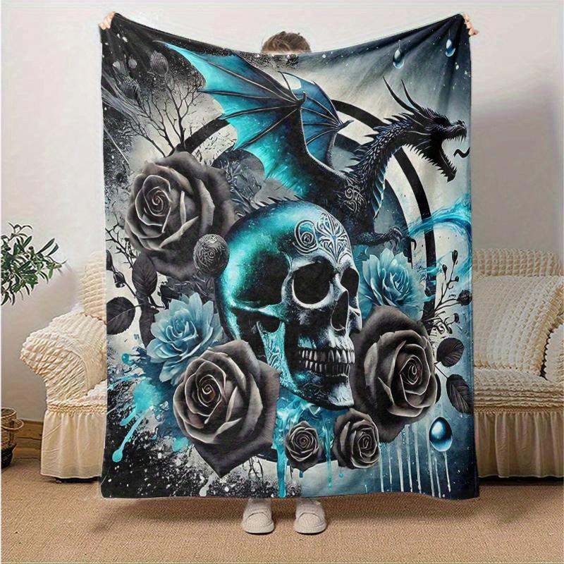 1pc Blue Dragon's Whisper Theme Blanket  Soft Throw for Home Decor, Perfect Gift, Suitable for All Seasons