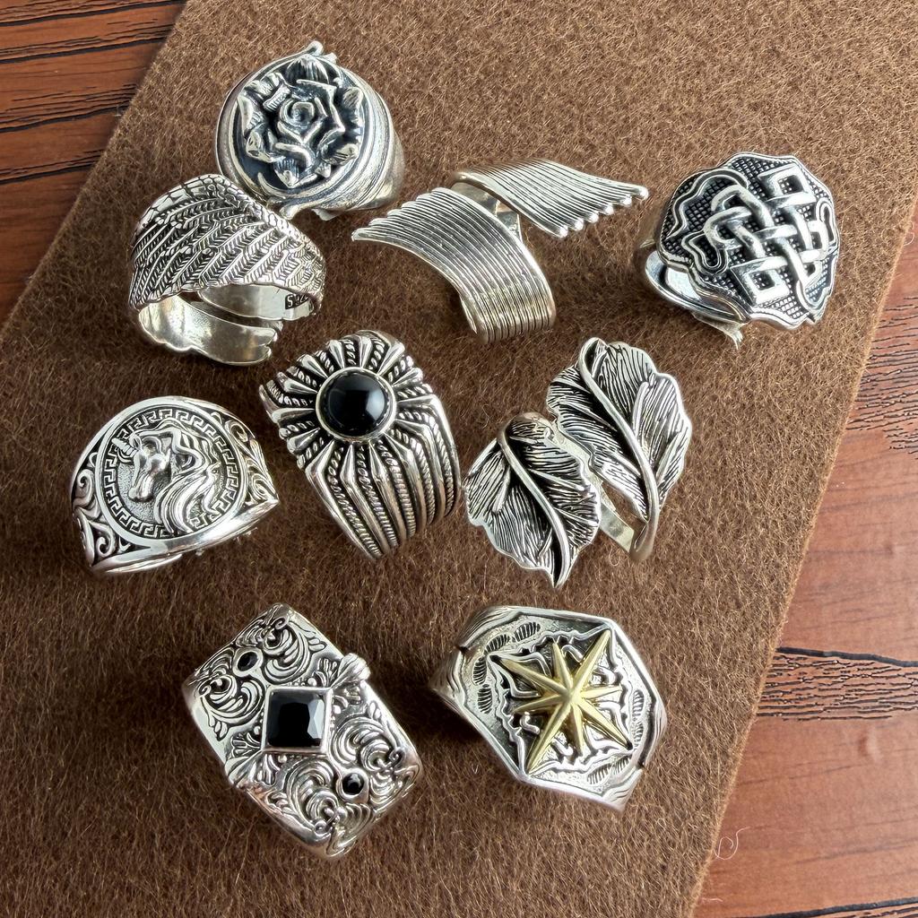Xiaomi 925 Sterling Silver Rings For Women Geometric Fine Jewelry Finger Adjustable Retro Leaf Stone Ring For Party Birthday Gift
