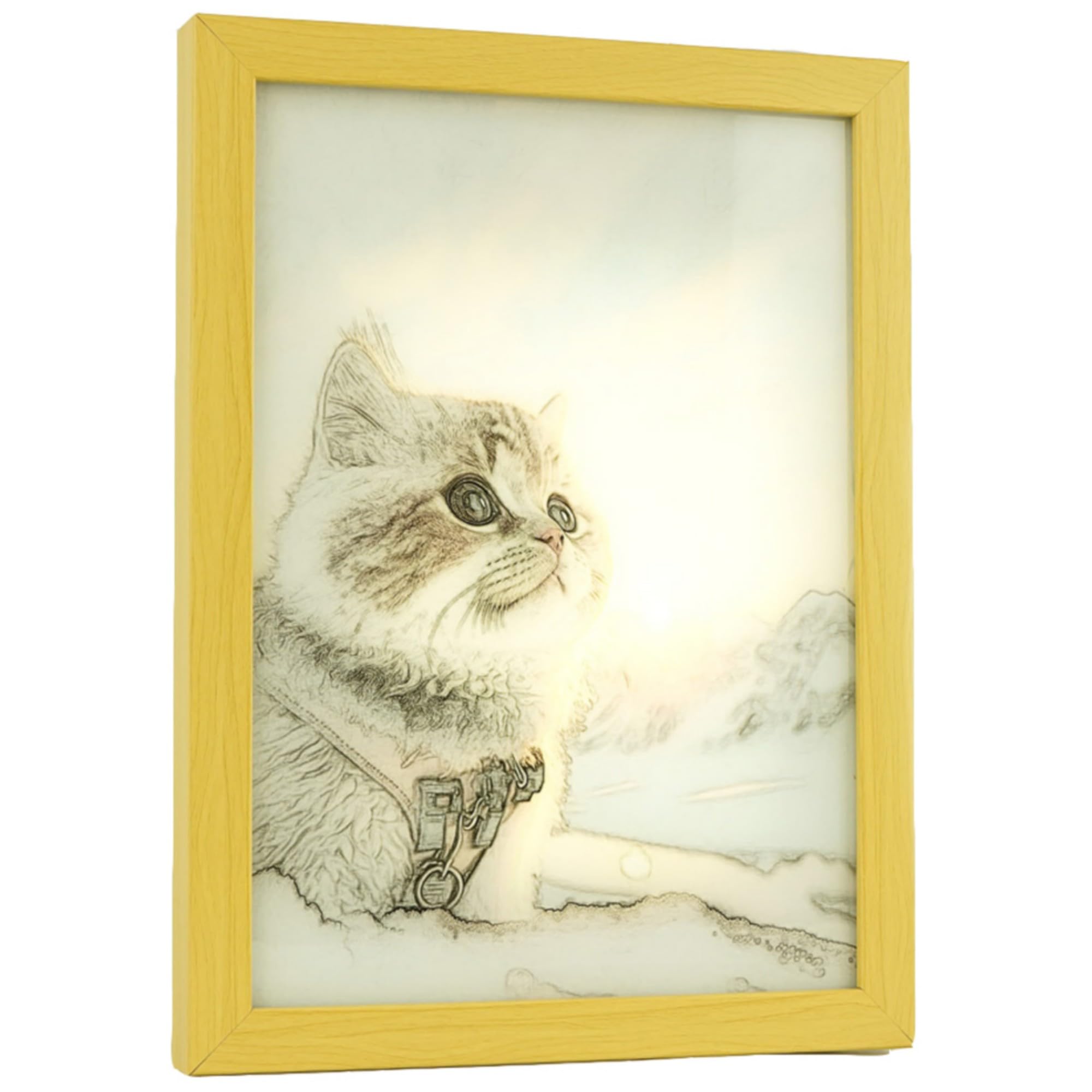 

Hashy Surprise Picture (Cat) 3D Art with Built-in LED, Art Frame, Stylish Bedside Light, White Light, Warm Light, Natural Light, Room, Bedroom Decor