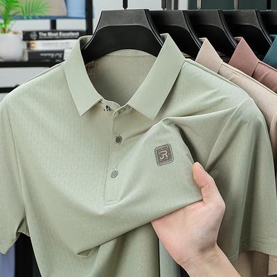 Nieuw Heren Business Casual Shirt met Korte Mouwen met Badge Effen Kleur Poloshirt Modieus Ademend Comfortabel Veelzijdig Top