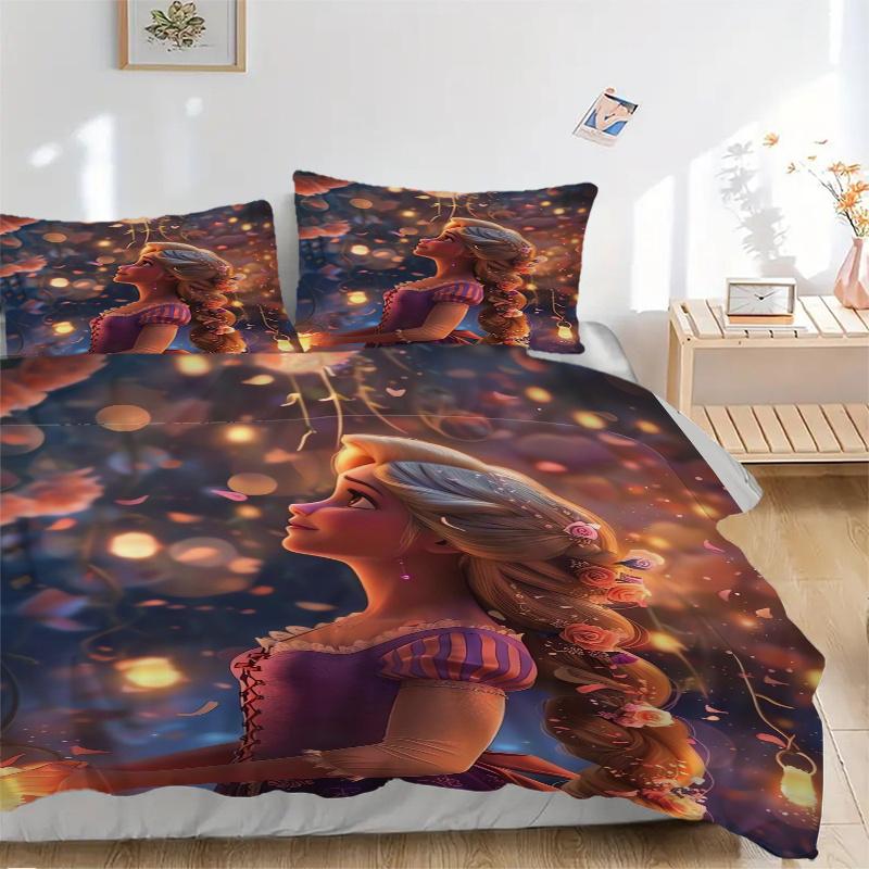 3dílná sada povlečení inspirovaná pohádkou Na vlásku s Rapunzel, Obsahuje 1 povlak na přikrývku a 2 povlaky na polštáře, Bez výplně, Měkké a pohodlné 088