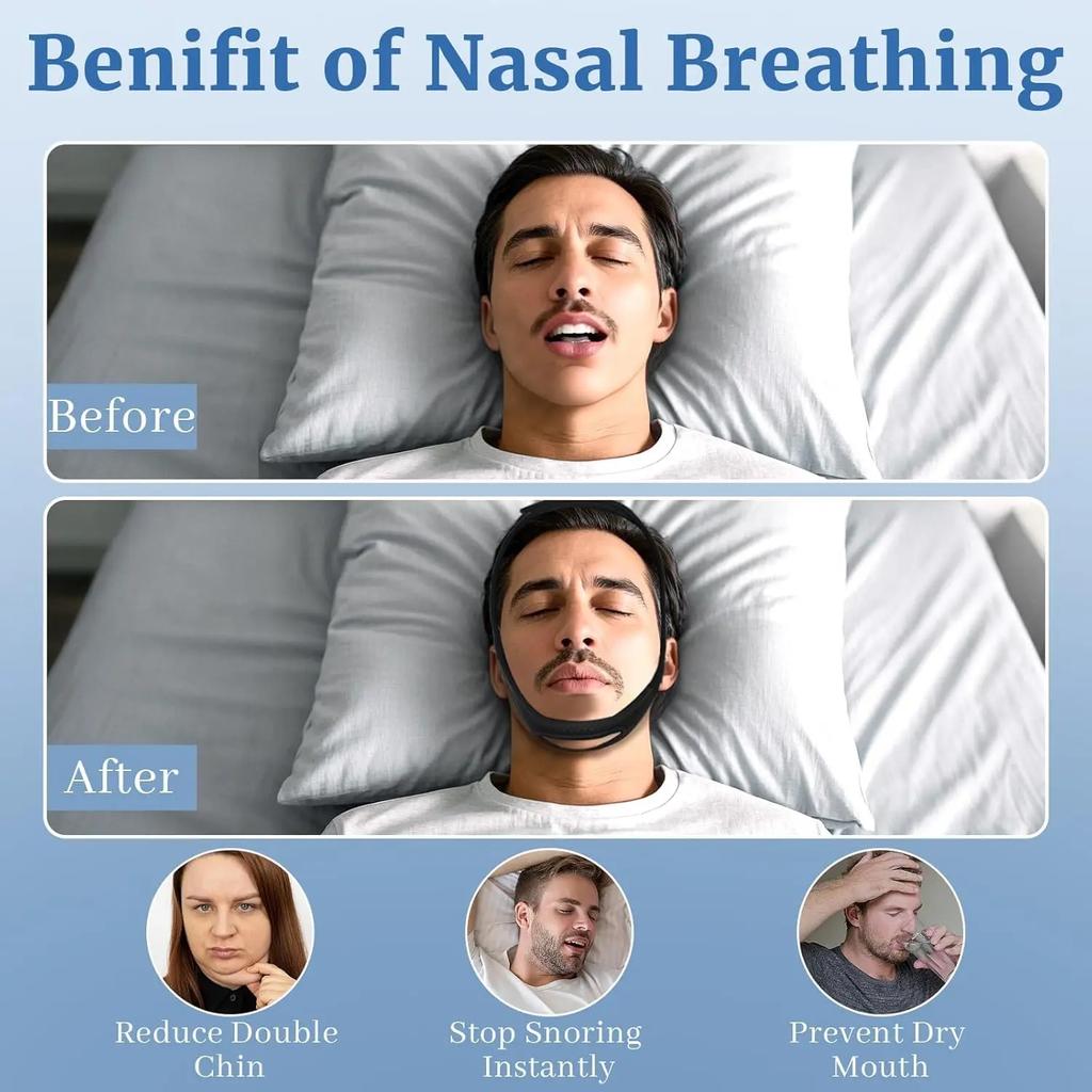Adjustable Neoprene Anti Snoring Strap Chin Support Sleep Aid Comfortable Nighttime Snoring Relief Mouth Guard