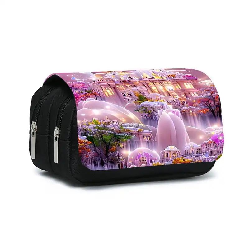 Pink Wonderland Double Flip Pen Case for Boy and Girls Best Gift 3D Cartoon Pencil Pouch School Pencil Bag for Children