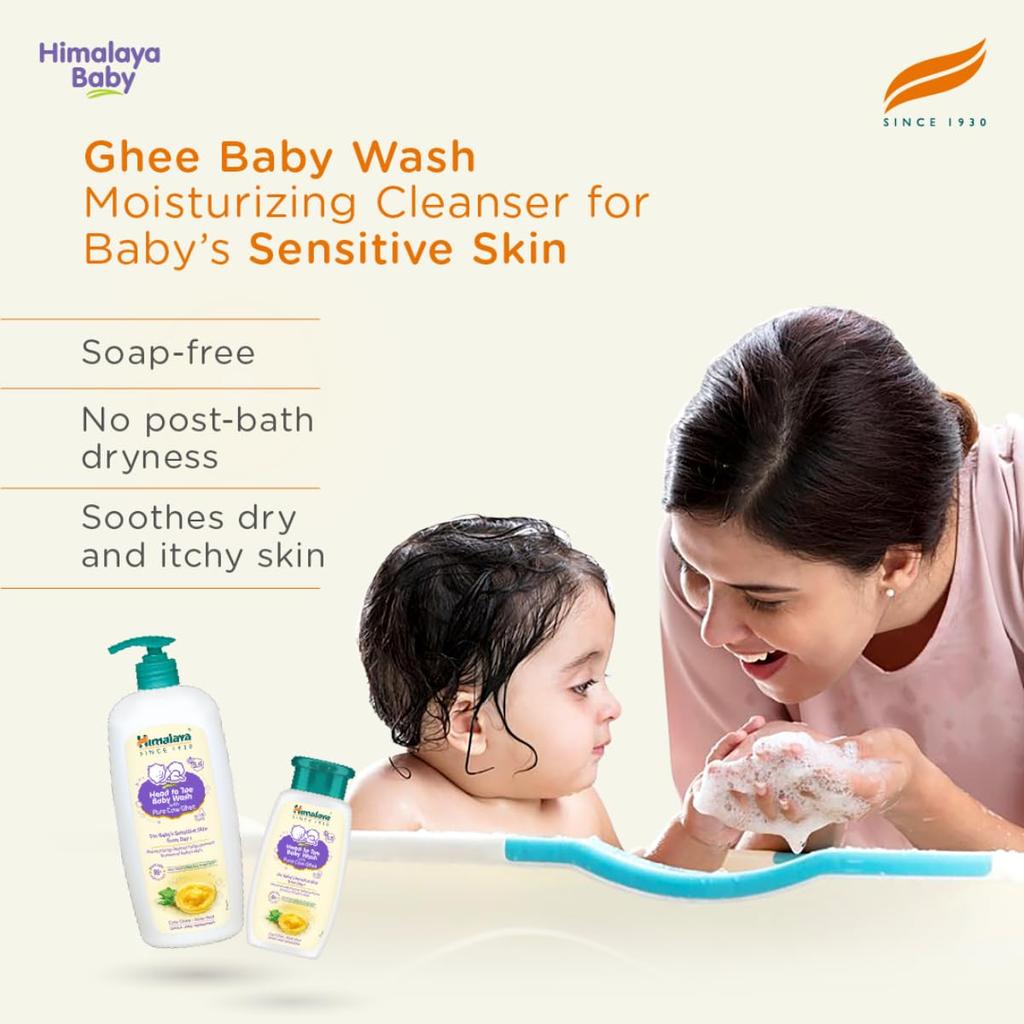 Himalaya Head To Toe Baby Wash With Pure Cow Ghee 400ml | Gentle pH5.5 Cleanser | Soap Free | Safe For Newborns | For Baby’s Sensitive Skin