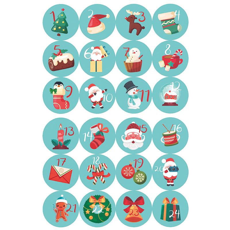 24Pcs/sheet Christmas Advent Calendar Number Sticker DIY Cookie Candy Packaging Sticker Gift Bag Wrapping Seal Dot Label
