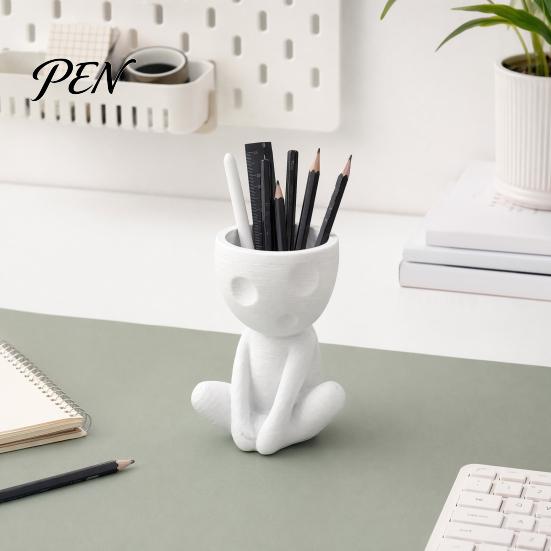 Modern Art Pencil Holder Abstract Character Pen Holder, Resin Sitting Figure Creative Stationery for Desk Cup, Multi-functional Desktop Organizer