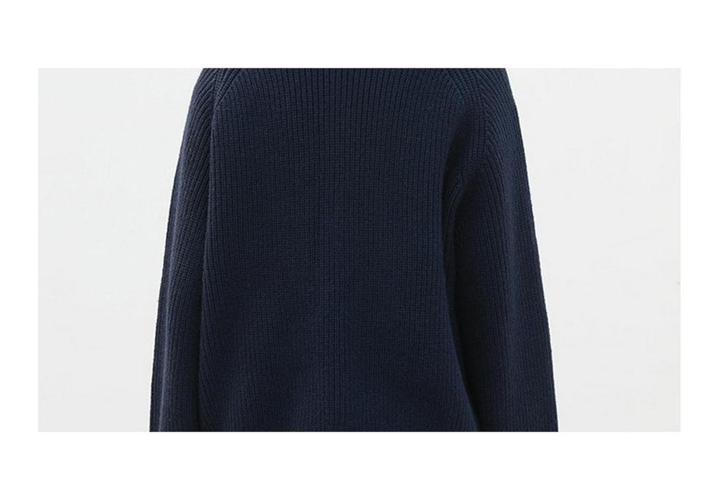 Unisex Navy Blue Jacket-Style Knit Cardigan - Japanese Niche, Autumn/Winter, Loose Fit, Round Neck Sweater Coat