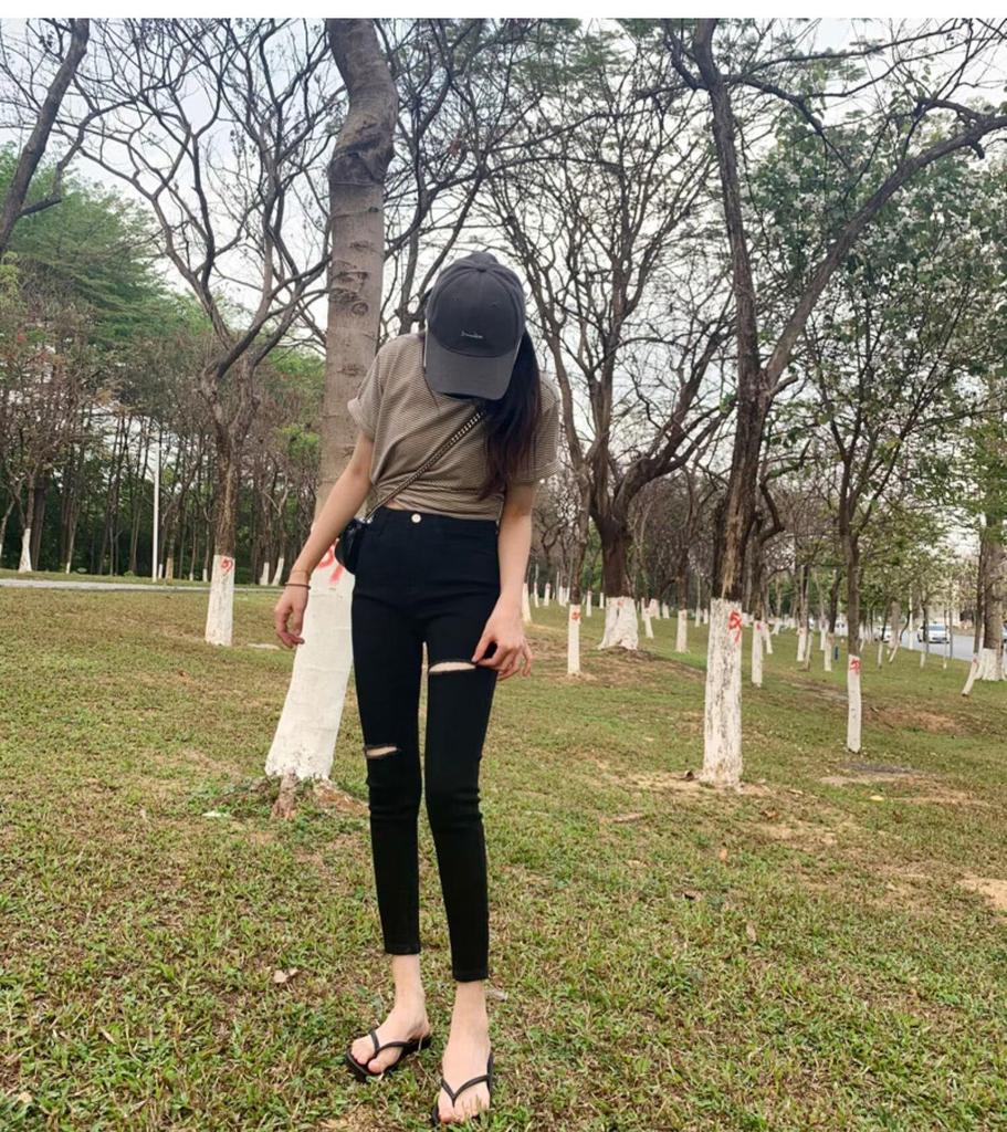 2024 Summer Black High Waist Ripped Skinny Jeans for Women